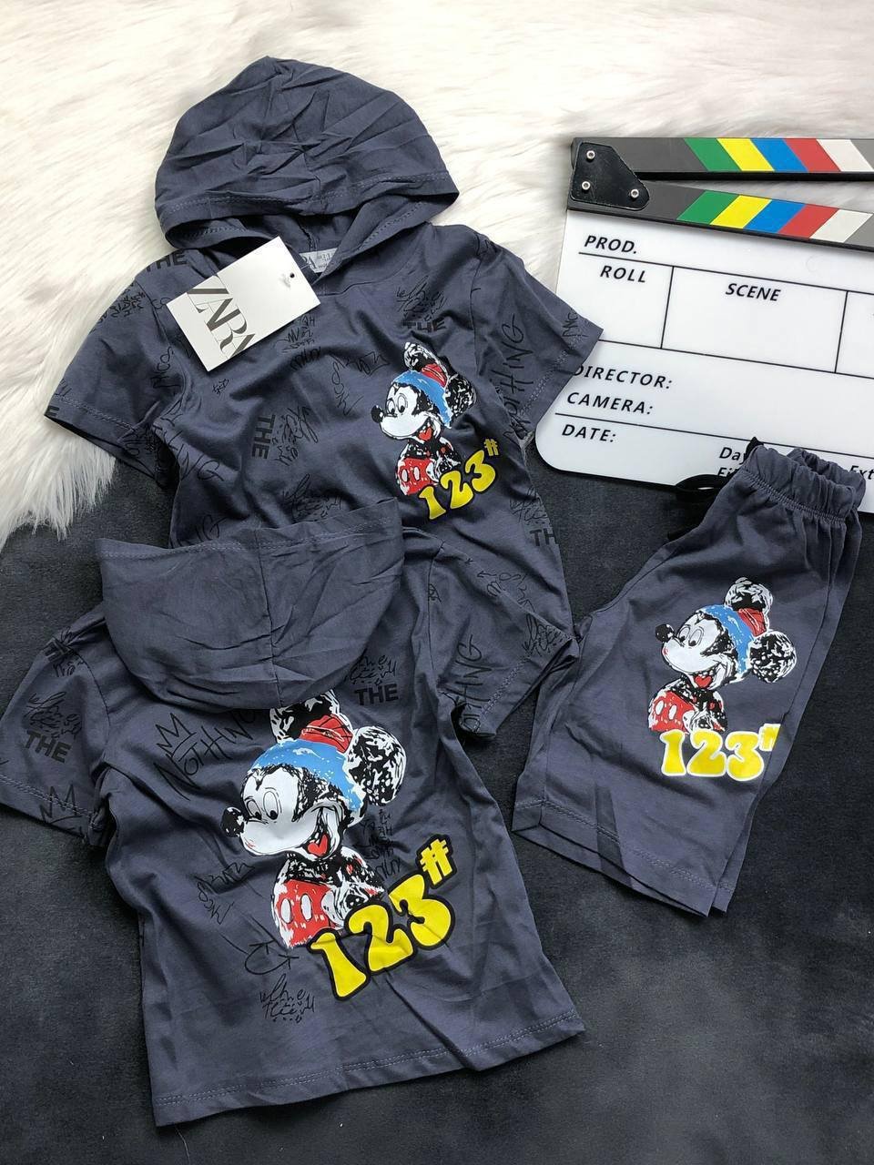 OUTF-20-01 ZARA Mickey Mouse Gray Kids Outfit Set - Image 1