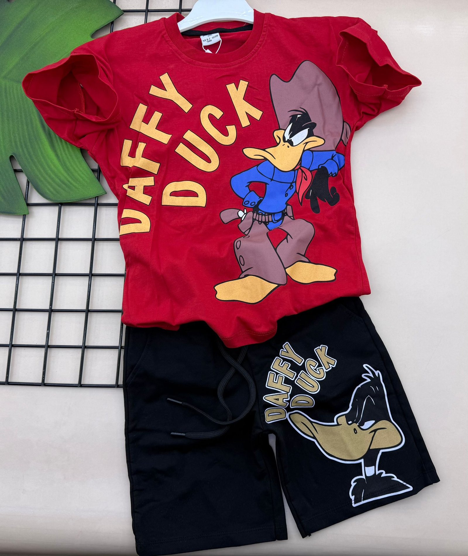 OUTF-29-01 ZARA Daffy Duck Red Kids Outfit Set - Image 1